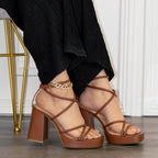 Taurus - Women’s Square Toe Ankle Strap Platform Block Heels