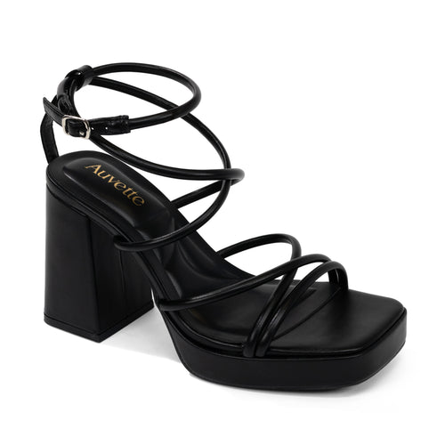 Taurus - Auvette Women’s Square Toe Ankle Strap Platform Block Heels