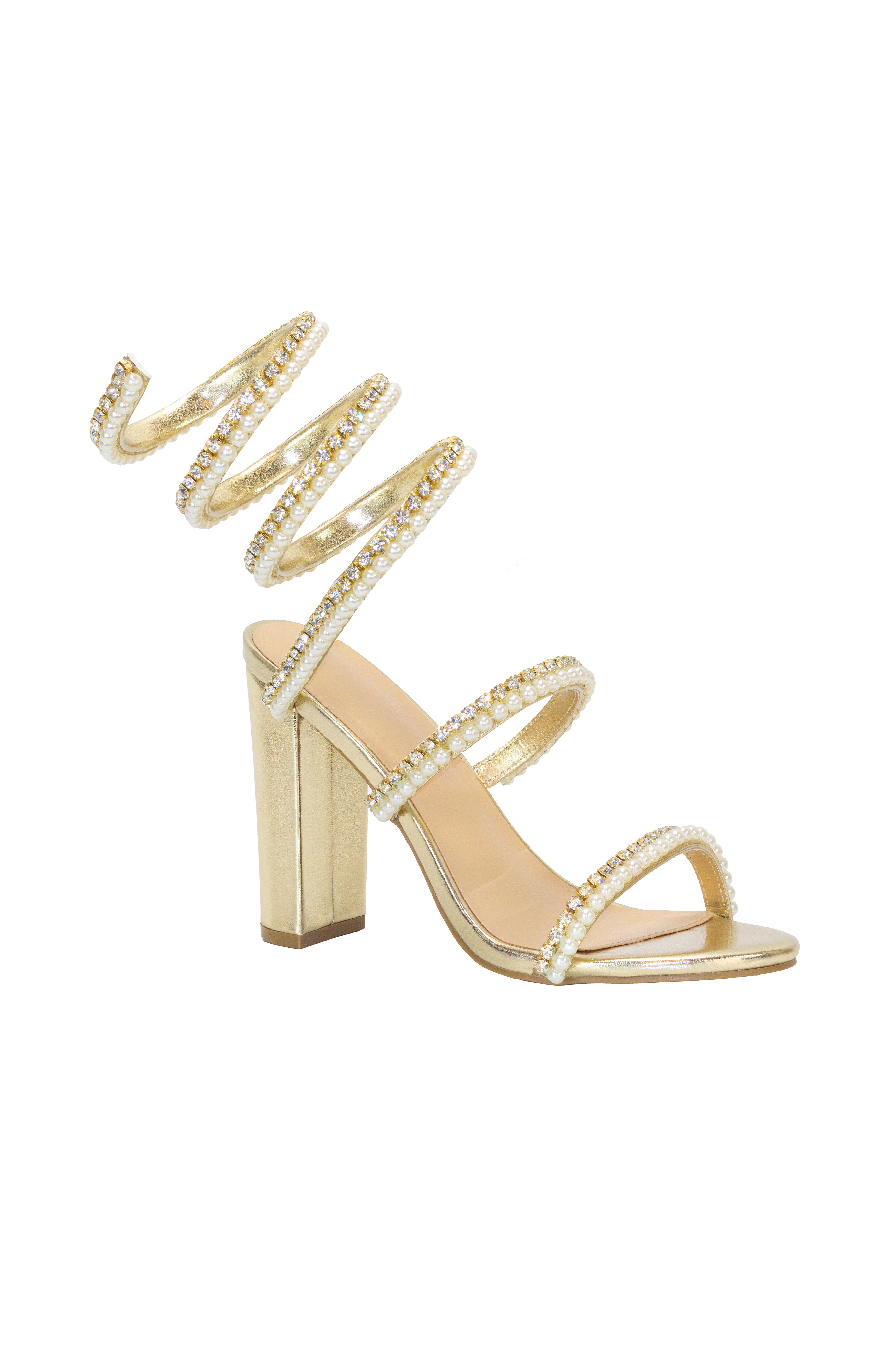 Hausa Embellished Spiral Coil Block High Heels ONLINE CUTE SHOES