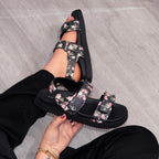 Daniela - Wide Fit Adjustable Double Strap Flat Sandals, Women’s Comfortable Summer Footwear, Cushioned Insole Stylish Casual Open Toe Sandals, Versatile Everyday Beach & Walking Shoes