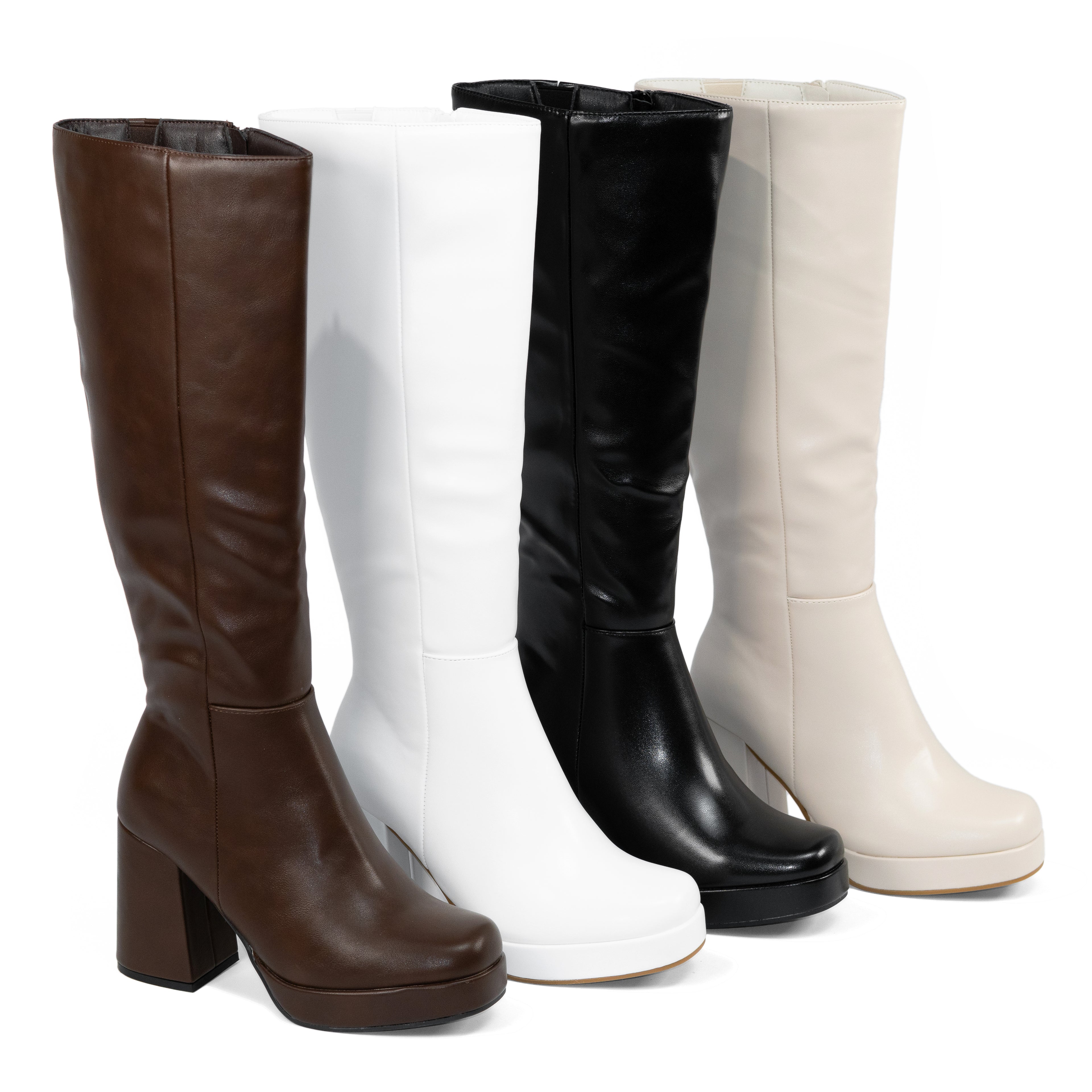 Venom - Women's Knee High Platform Boots, Regular Calf, Chunky Block Heel & Round Toe