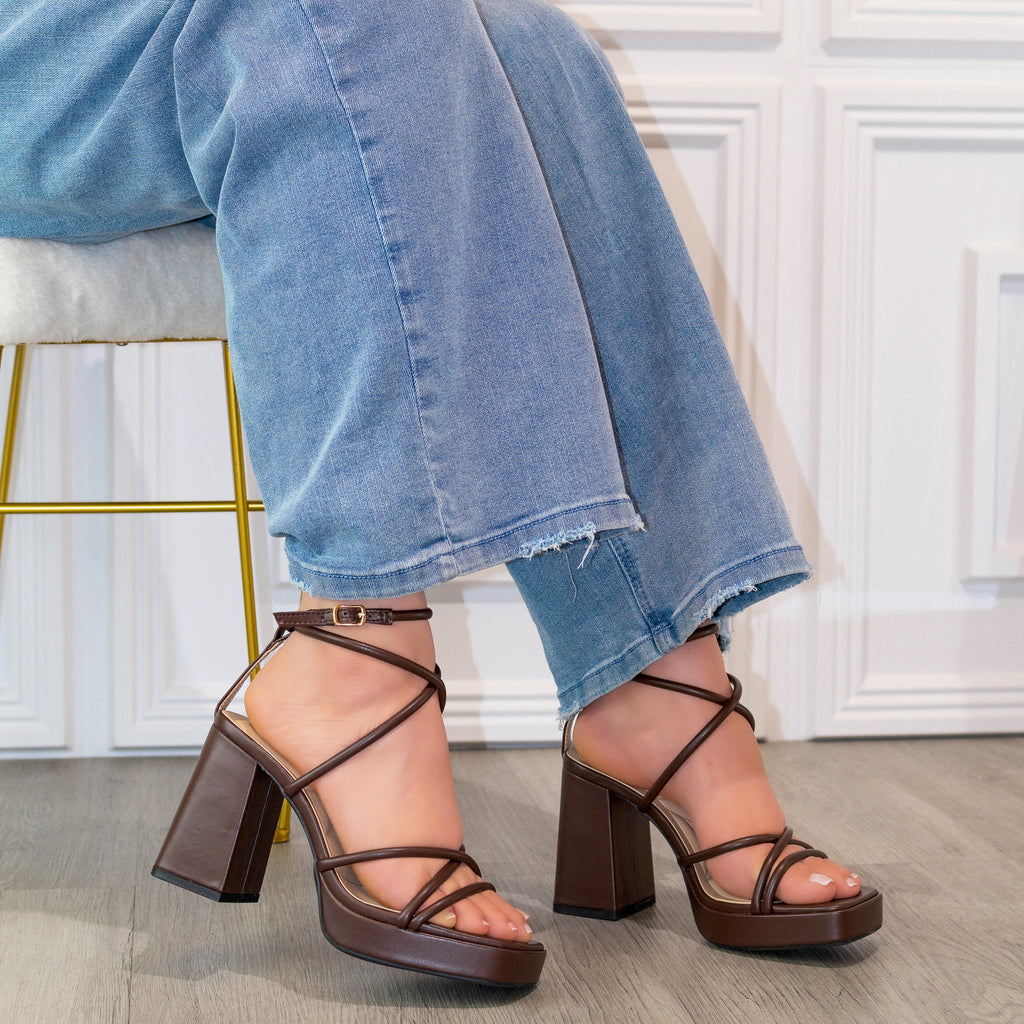 Taurus - Women’s Square Toe Ankle Strap Platform Block Heels