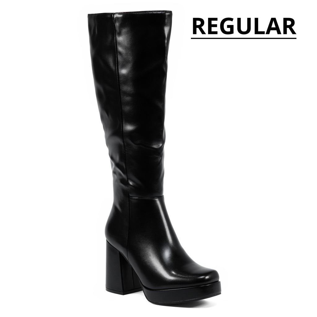 Venom - Auvette Women's Knee High Platform Boots, Regular Calf, Chunky Block Heel & Round Toe