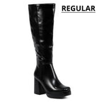 Venom - Auvette Women's Knee High Platform Boots, Regular Calf, Chunky Block Heel & Round Toe