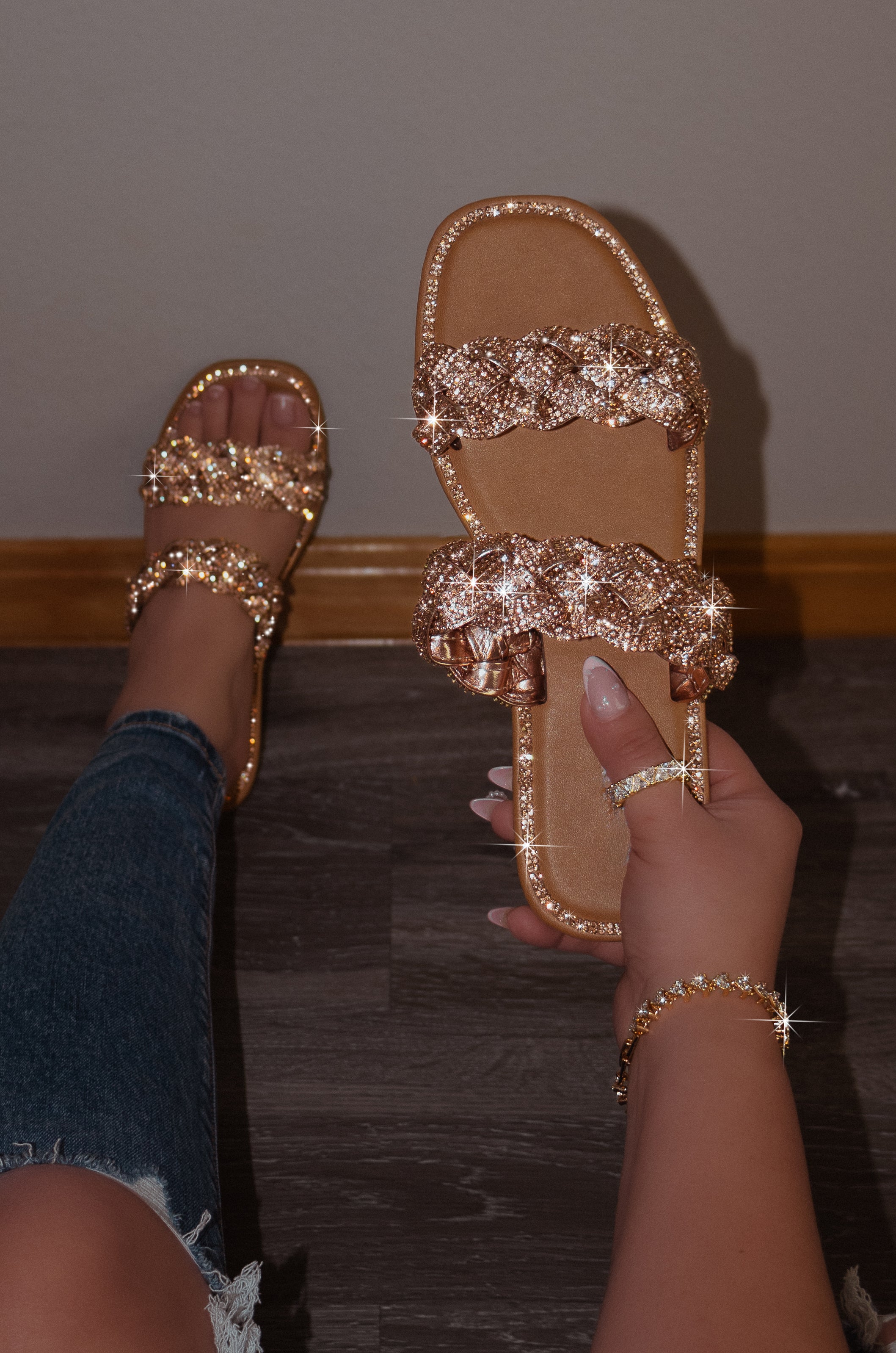 Cute on sale rhinestone sandals