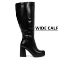 Venom - Auvette Women's Wide Calf Knee High Platform Boots, Chunky Block Heel & Round Toe