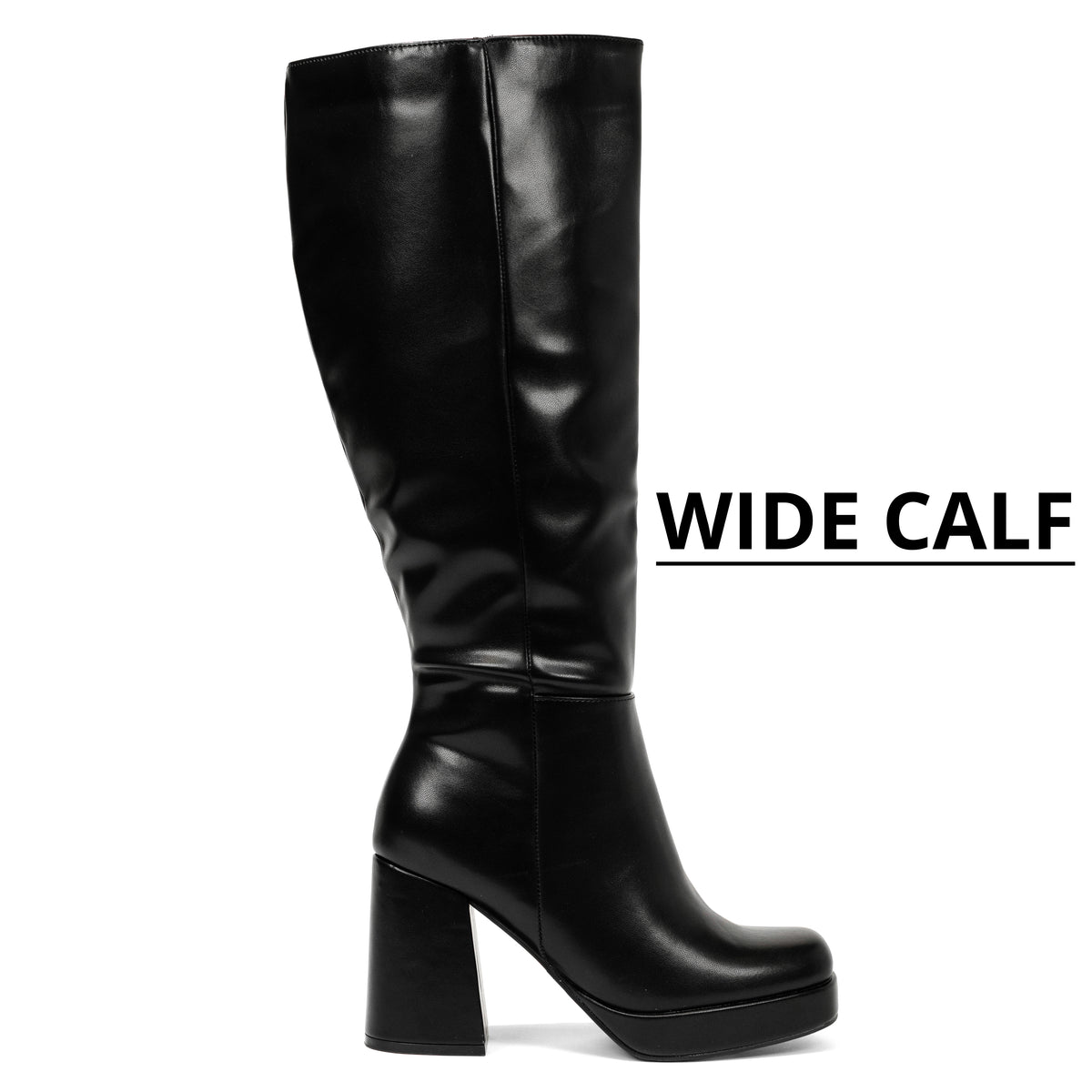 Venom - Women's Wide Calf Knee High Platform Boots, Chunky Block Heel & Round Toe