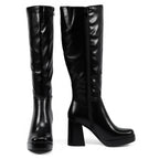 Venom - Women's Knee High Platform Boots, Regular Calf, Chunky Block Heel & Round Toe