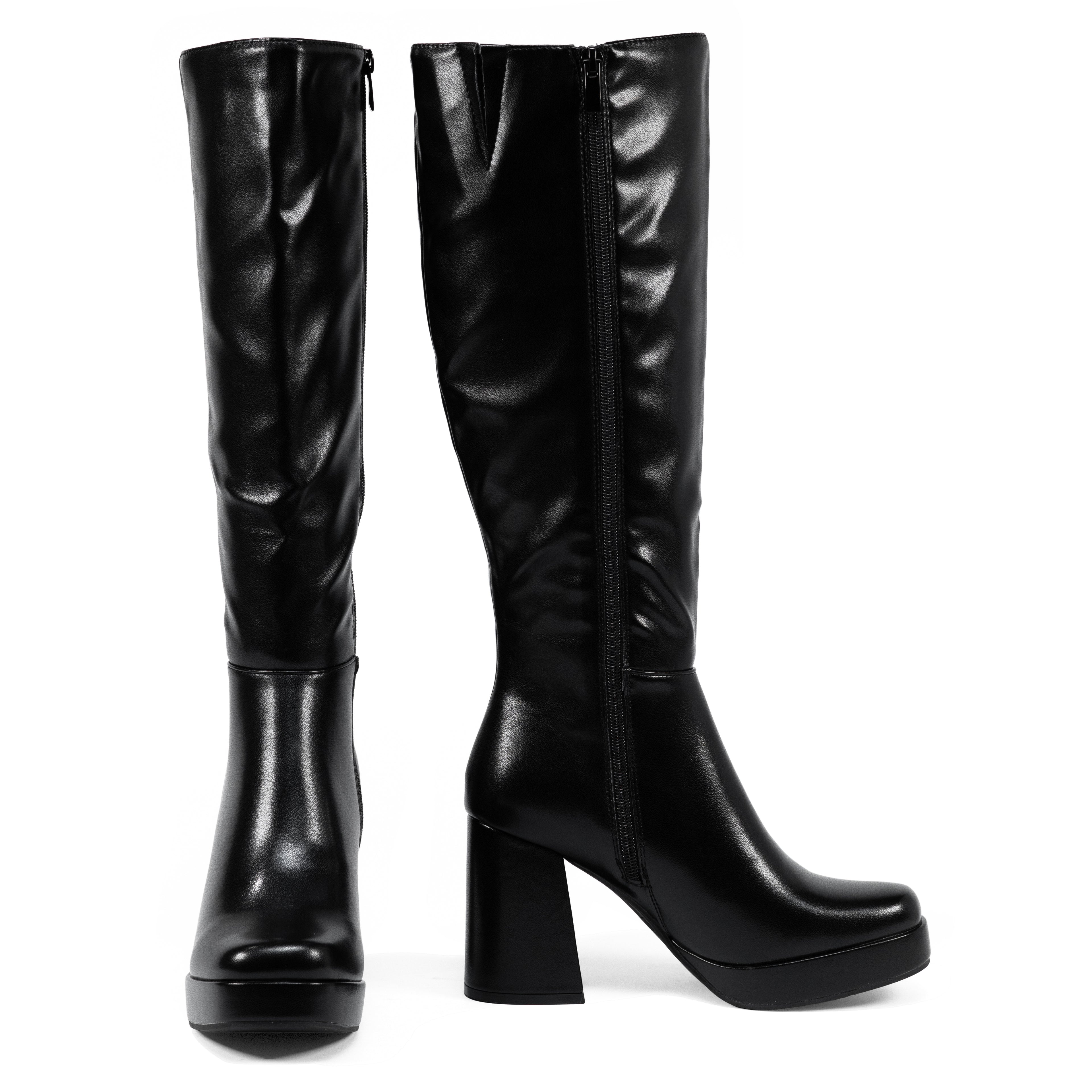 Venom - Women's Knee High Platform Boots, Regular Calf, Chunky Block Heel & Round Toe