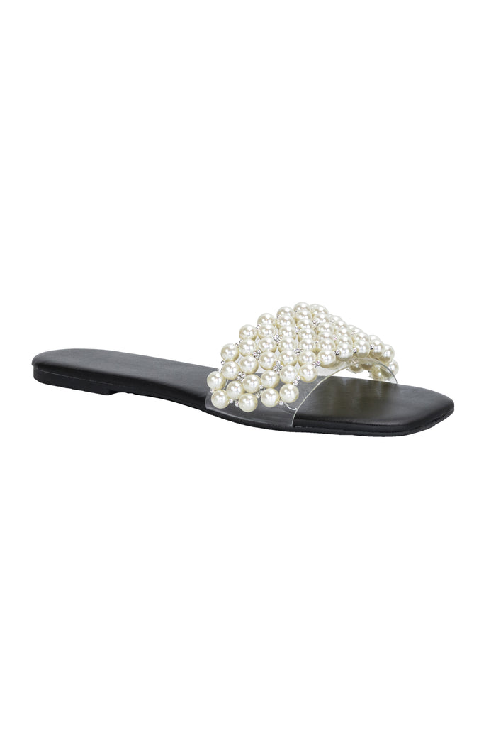 Avah - Faux Pearl Detailing Flat Sandals