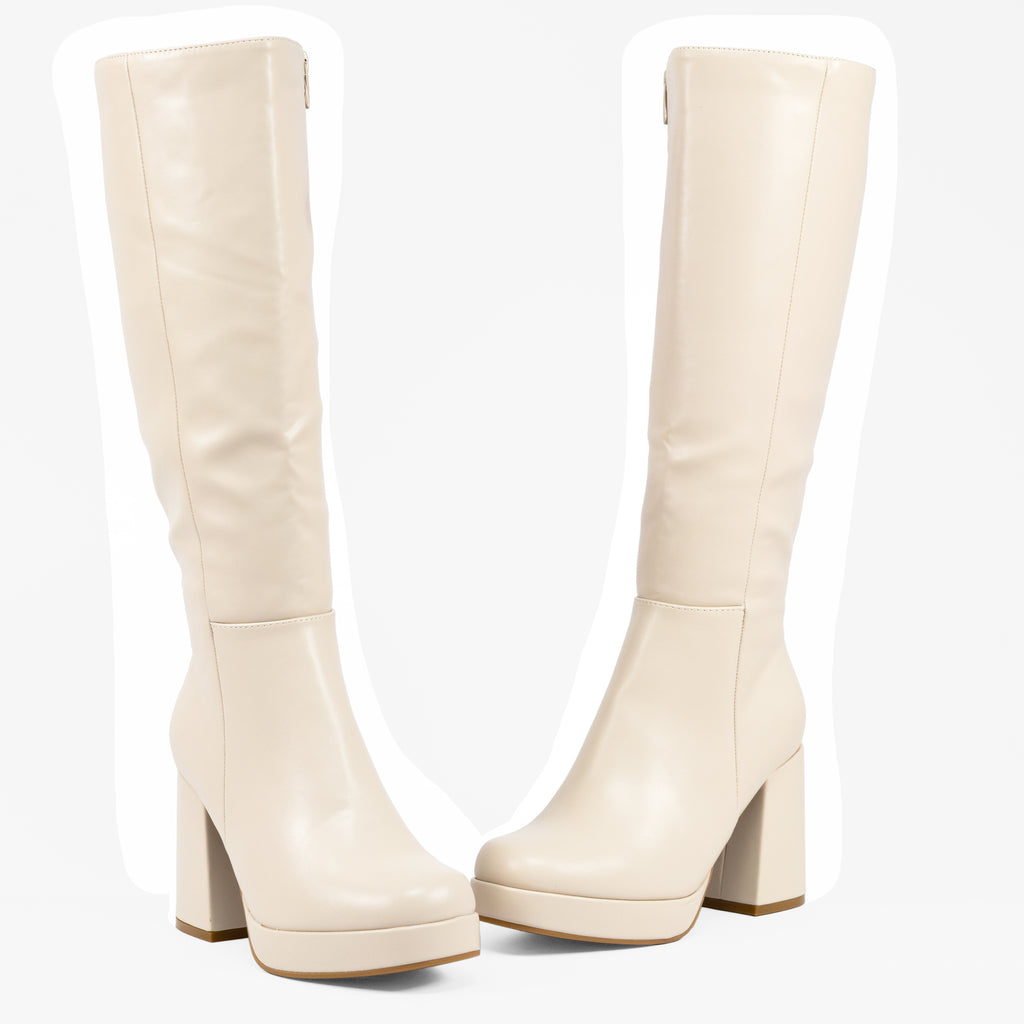 Venom - Women's Knee High Platform Boots, Regular Calf, Chunky Block Heel & Round Toe