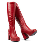 Venom - Women's Knee High Platform Boots, Regular Calf, Chunky Block Heel & Round Toe