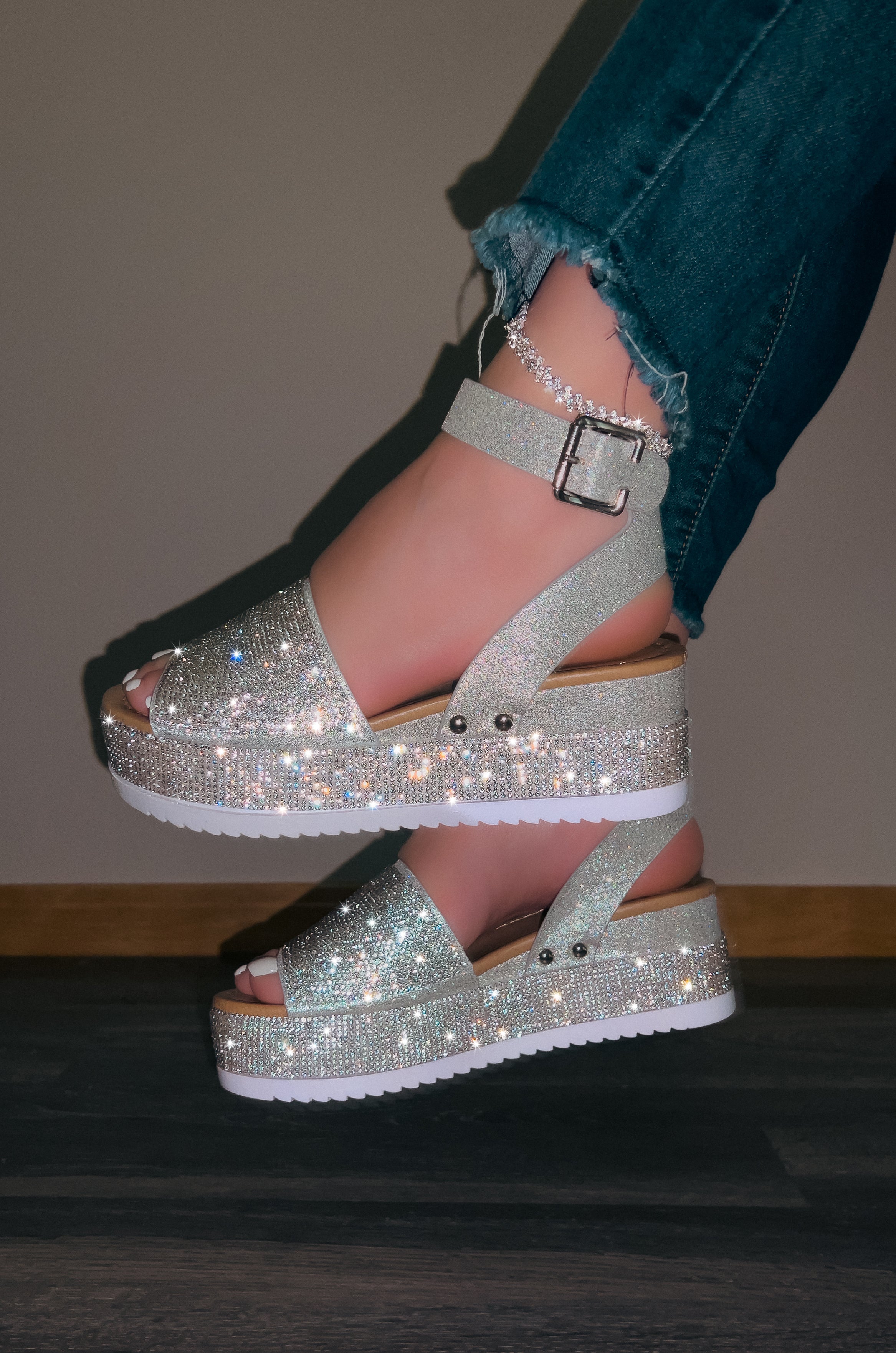 Karla Embellished Rhinestone Ankle Strap Platform Sandals