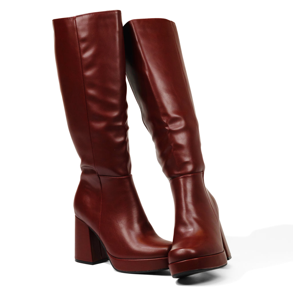 Venom - Women's Wide Calf Knee High Platform Boots, Chunky Block Heel & Round Toe