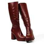 Venom - Women's Wide Calf Knee High Platform Boots, Chunky Block Heel & Round Toe