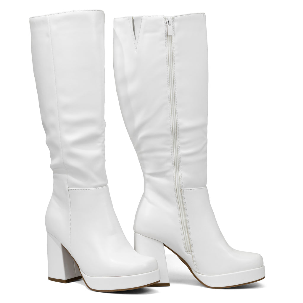 Venom - Women's Wide Calf Knee High Platform Boots, Chunky Block Heel & Round Toe