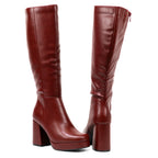 Venom - Women's Knee High Platform Boots, Regular Calf, Chunky Block Heel & Round Toe