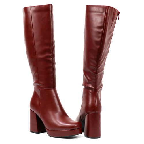 Venom - Women's Knee High Platform Boots, Regular Calf, Chunky Block Heel & Round Toe
