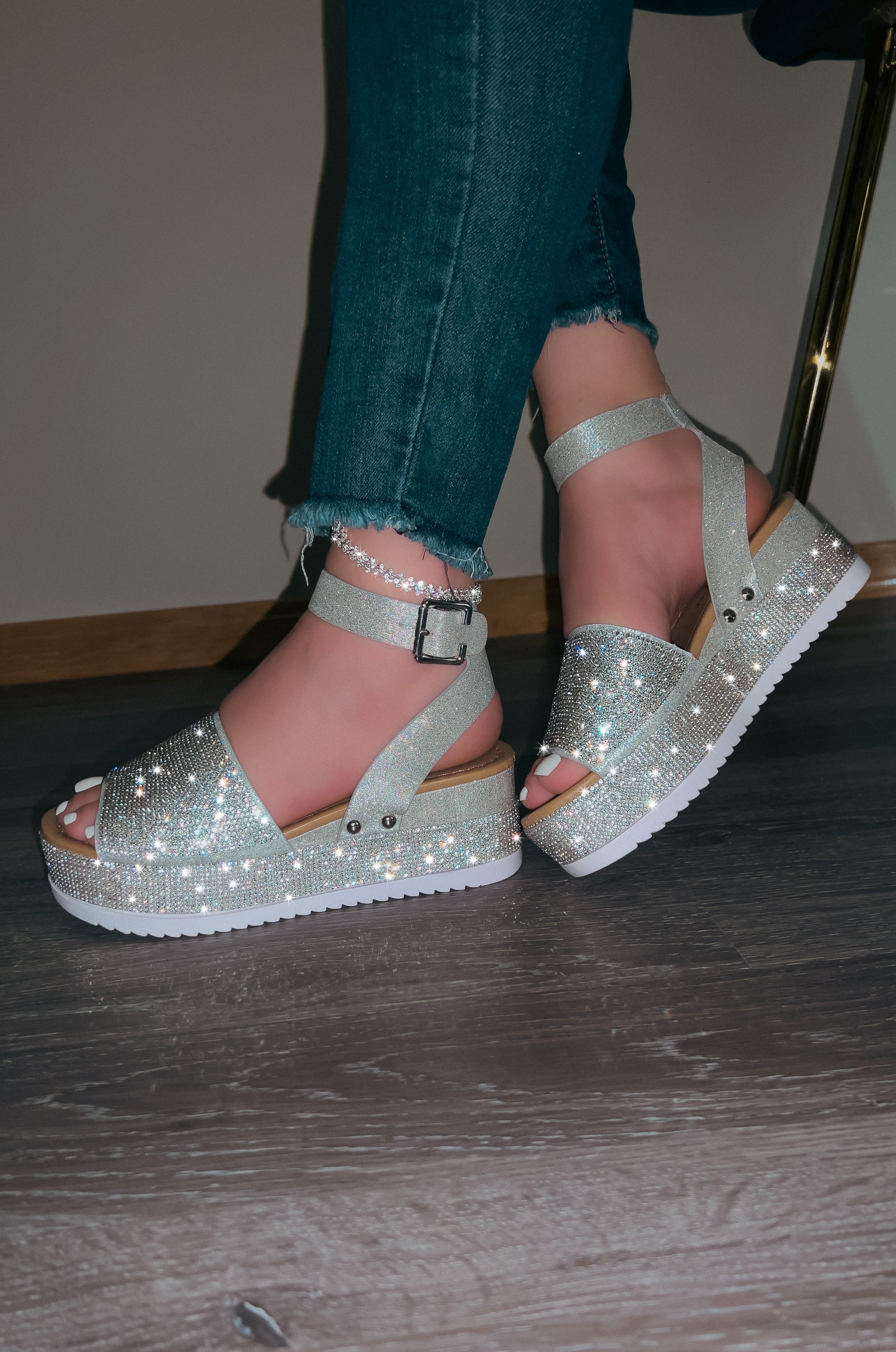 Karla Embellished Rhinestone Ankle Strap Platform Sandals