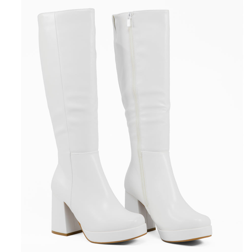 Venom - Women's Knee High Platform Boots, Regular Calf, Chunky Block Heel & Round Toe