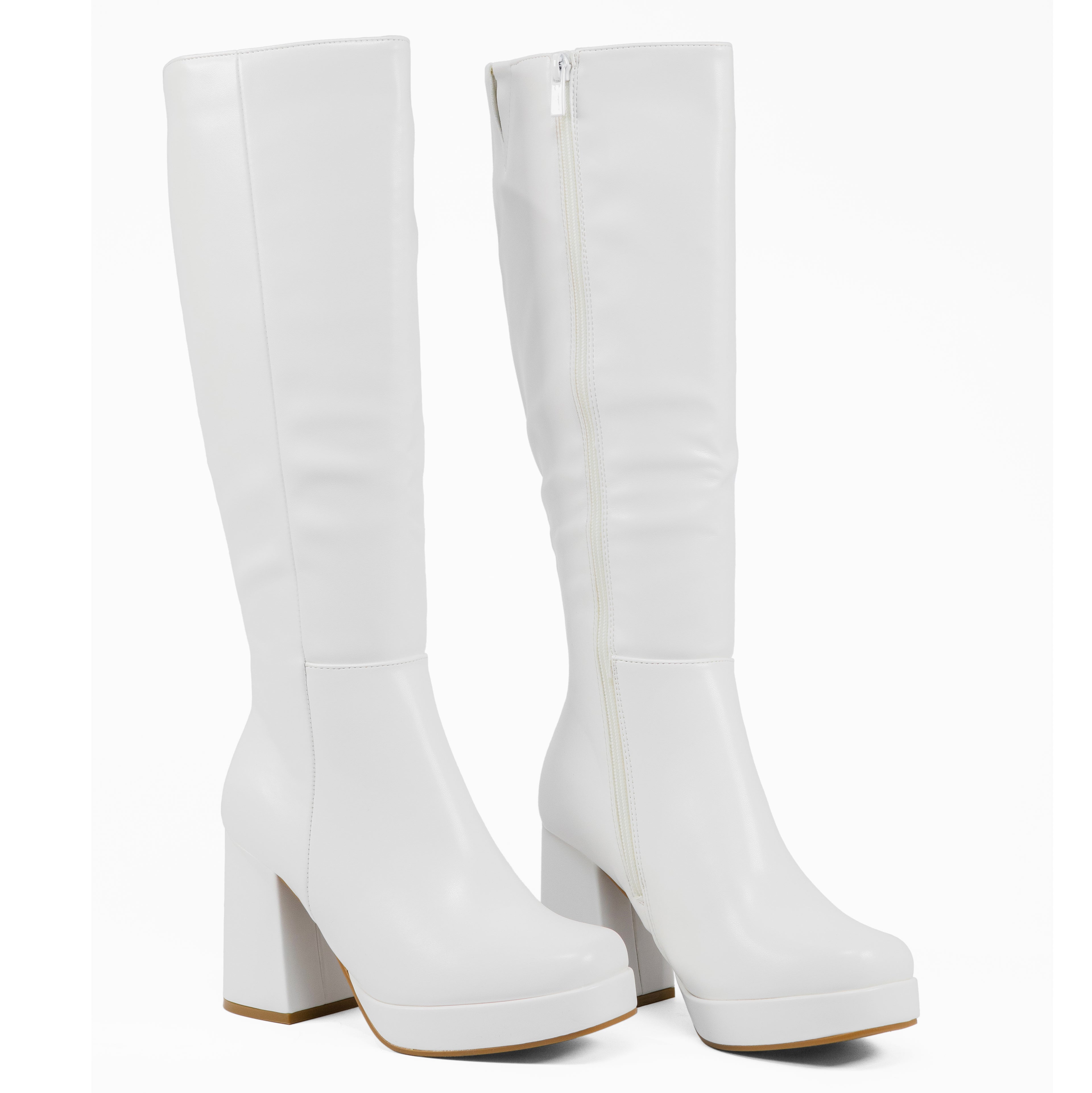 Venom - Women's Knee High Platform Boots, Regular Calf, Chunky Block Heel & Round Toe