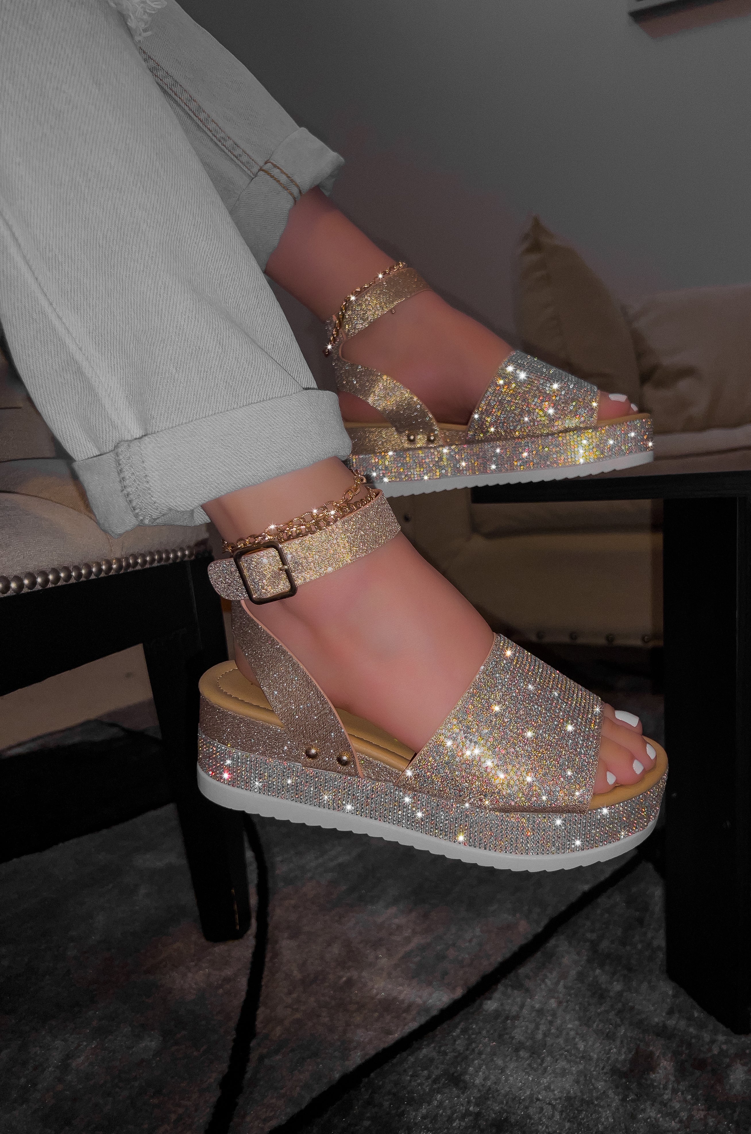 Karla - Embellished Rhinestone Ankle Strap Platform Sandals – ONLINE CUTE  SHOES