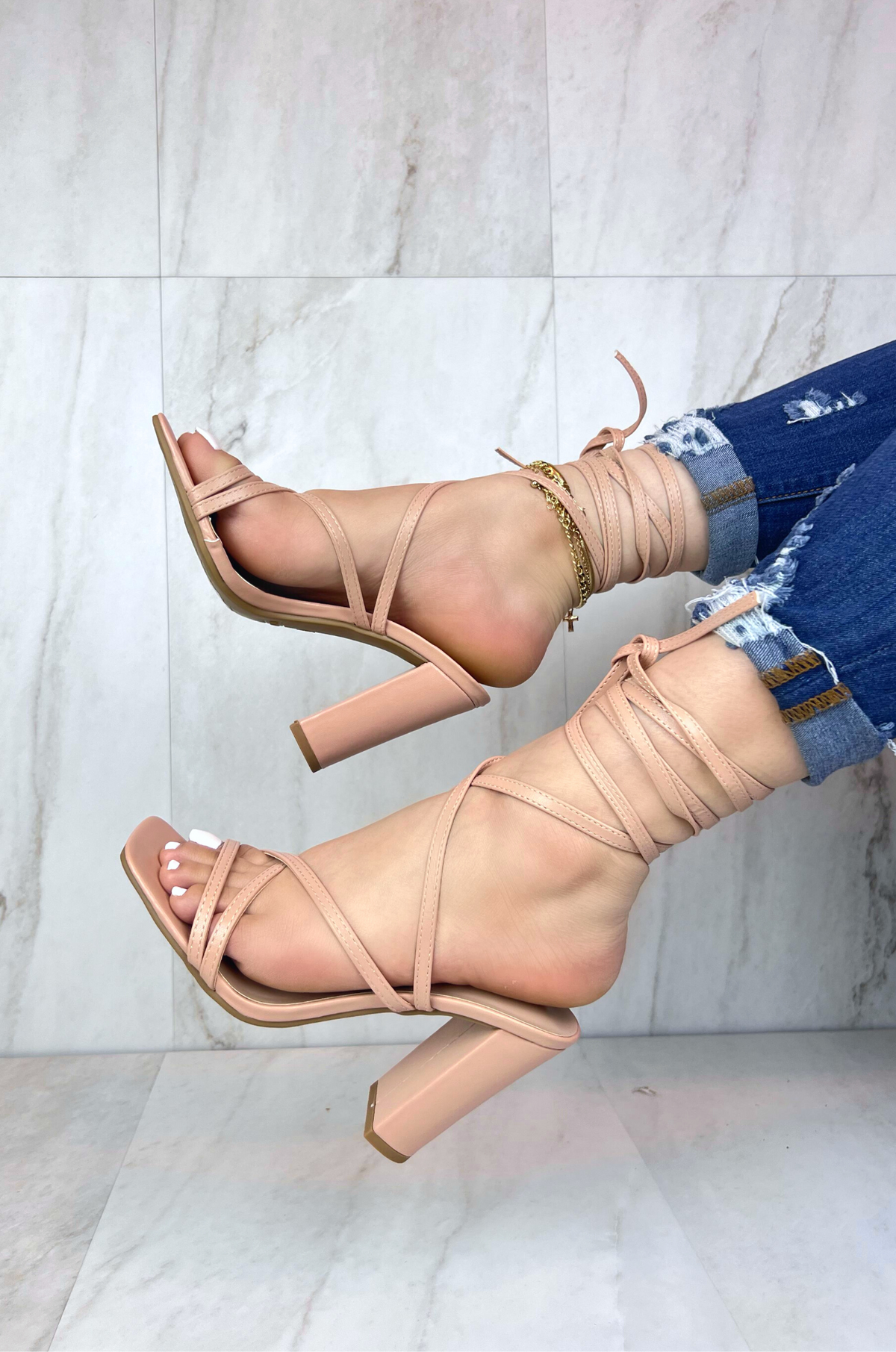 High tie up sales heels