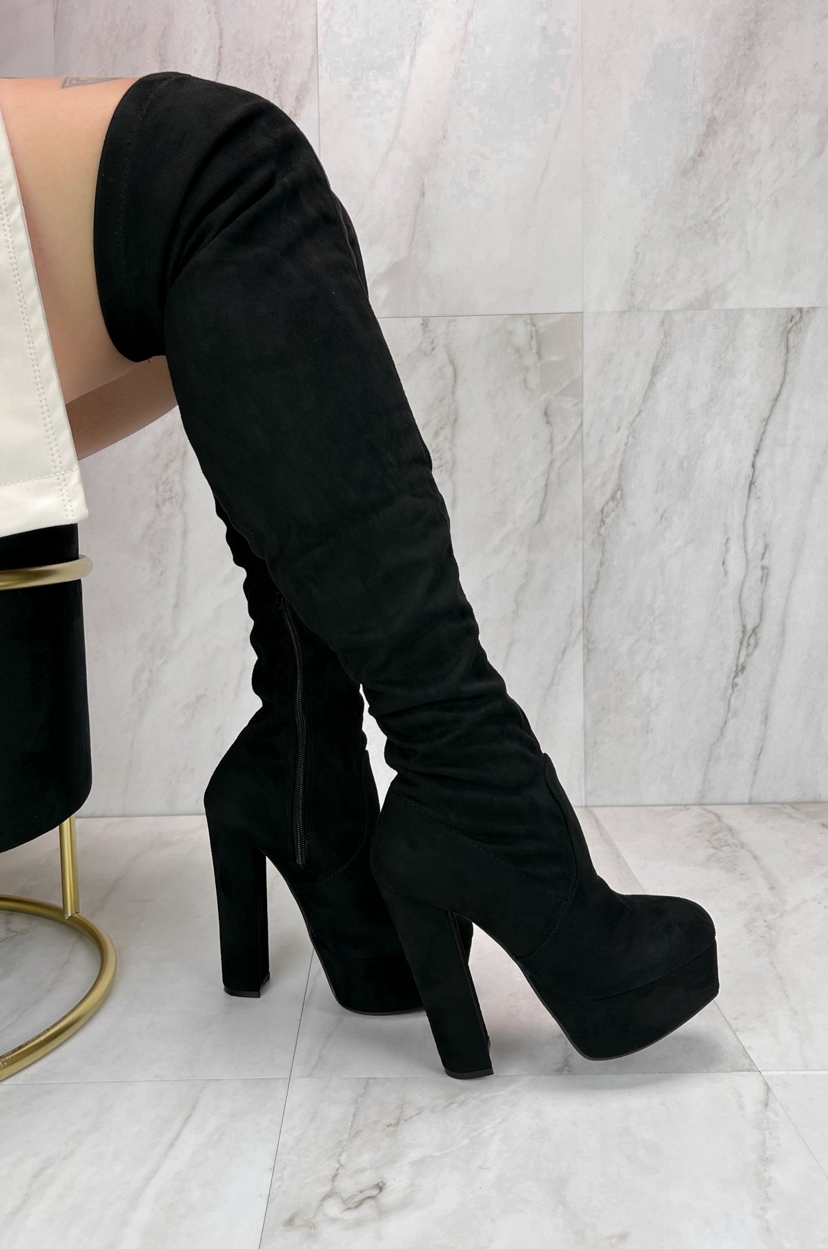 Dossy - Over The Knee Platform Block Heel Boots